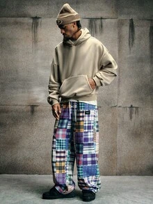 AXEPEAK Men's Casual Street Style Patchwork Pattern Drawstring Pants - Multicolor - View 3