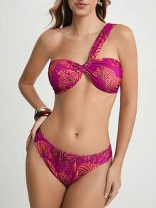 CAJUNI Zebra Print Bikini Set, Suitable For Beach & Vacation Valentine's Day - Hot Pink - View 4