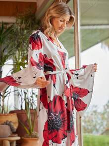Lullawish 花卉浪漫休闲度假波西米亚宽松长裙，女士睡袍，花卉睡袍，冬季，宽松睡裙 - 彩色 - 查看 5