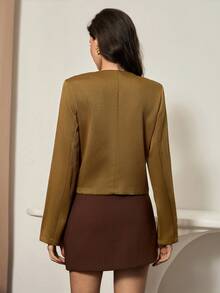 Bluhae Áo khoác ngắn tay dài thắt nút tre thanh lịch, giản dị dành cho nữ, mùa thu/đông - Màu nâu  Mocha - Xem 2