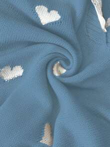 EMERY ROSE Elegant Romantic Encounter! Lace V-Neck Heart Sweater - Blue - View 7