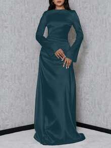 SHEIN Tall Vestido de sirena con mangas de trompeta para mujer alta - Agua verde azul - Ver 6