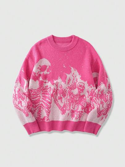 Street Life Jersey de cuello redondo de manga larga con estampado de calavera para hombre, ropa de calle, otoño/invierno