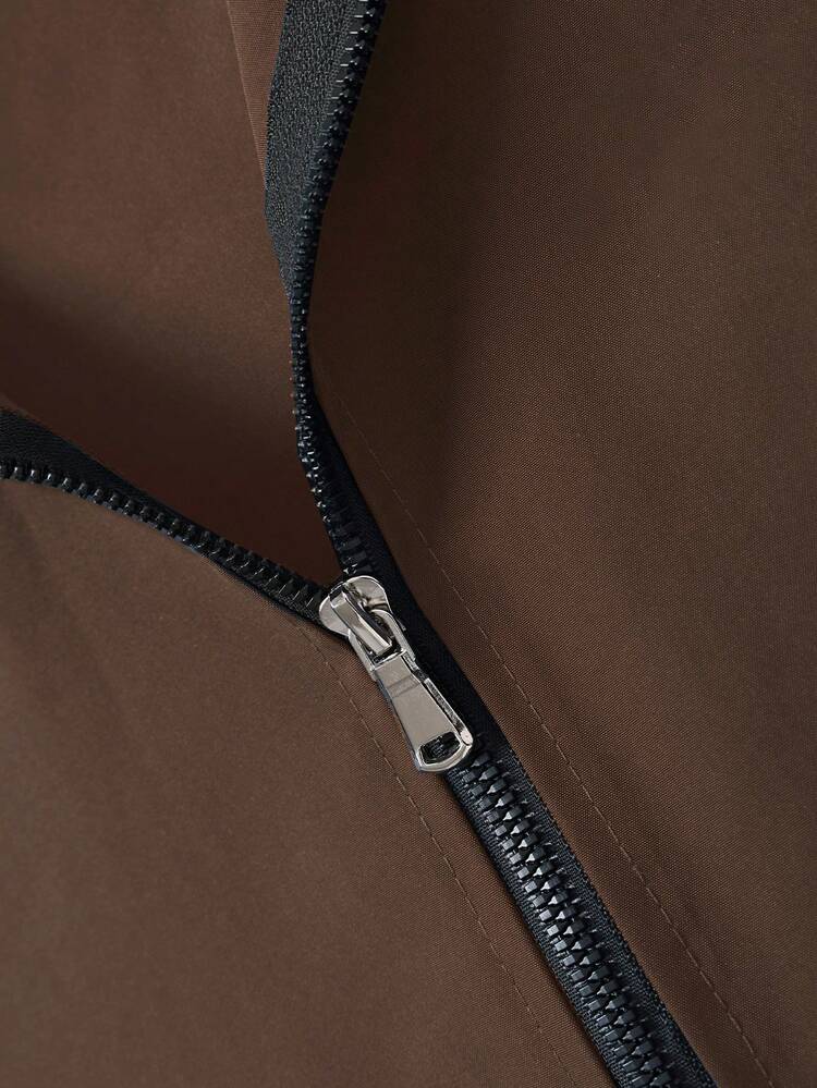 Manfinity ZONE917 Men's Color Block Stand Collar Pocket Casual Versatile Long Sleeve Jacket - Coffee Brown - View 5
