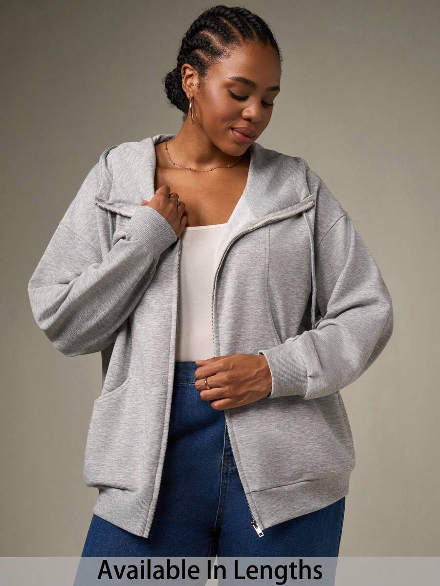 SHEIN Tall CURVE Sudadera con capucha de manga larga con cremallera frontal y bolsillo para mujer de talla grande, atuendos minimalistas y casuales para graduación, regreso a la escuela, atuendos de maestros para mujeres, ropa de otoño e invierno para el regreso a la escuela