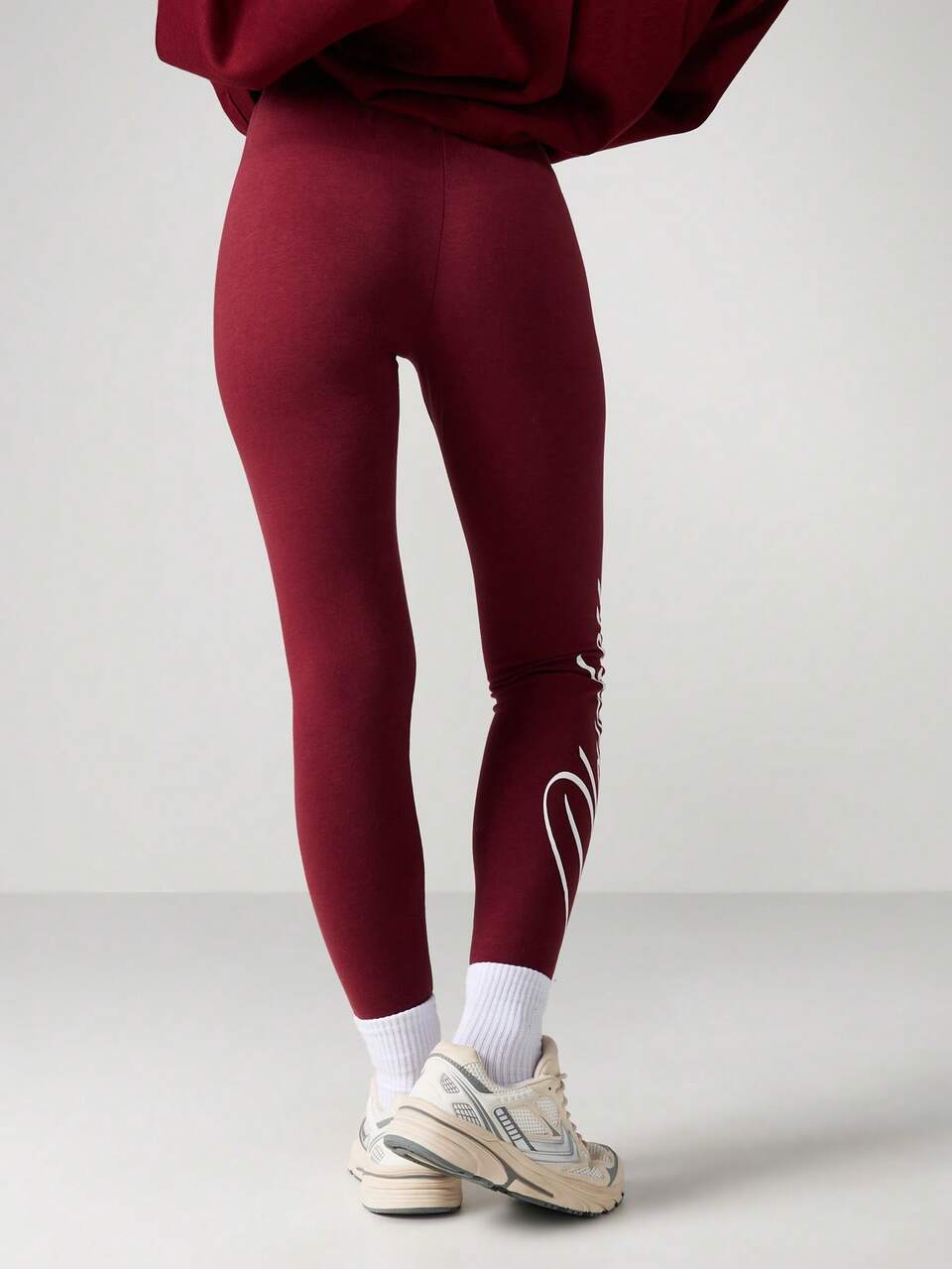 Missguided x Playboy Christmas High Rise Burgundy Leggings With Script Logo Graphics Print For Casual Streetwear