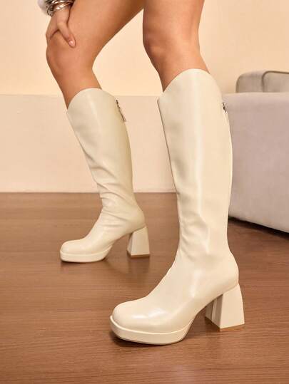 Daringsoles Botas altas de tacón grueso versátiles y cómodas para el uso diario de las mujeres