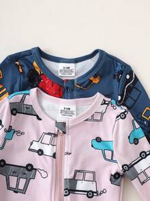 2pcs/Set Toddler Boys' Long Sleeve Tight Fit Jumpsuit, Cartoon Car Pattern, Comfortable Casual Homewear, Spring/Autumn - Multicolor - View 5