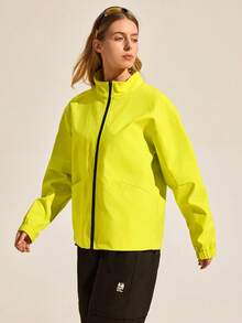 Exploreva Exploreva Women's Fluorescent Green Solid Color Long Sleeve Zipper Front Casual Jacket - Mint Green - View 1