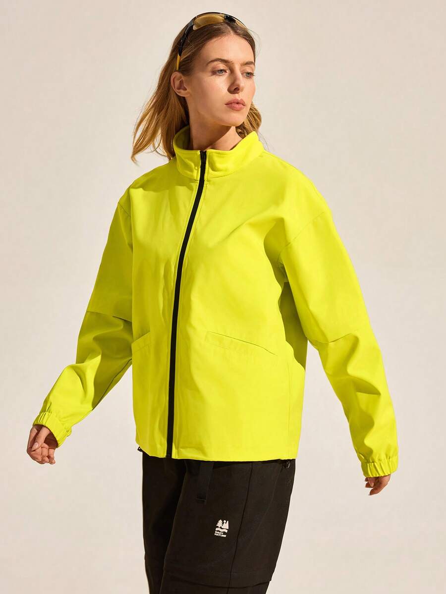 Exploreva Exploreva Women's Fluorescent Green Solid Color Long Sleeve Zipper Front Casual Jacket - Mint Green - View 1