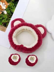 1 buah Bando Mandi Mewah Dua Warna untuk Dekorasi Telinga & 2 buah Gelang Tangan untuk Mandi, Dekorasi Kamar Mandi Rumah Musim Panas - Burgundy - View 7
