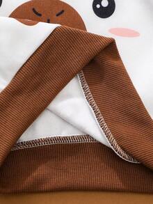 SHEIN Conjunto de ropa de invierno para bebé niño con sudadera de manga raglán de color marrón, sudadera de manga larga con orejas 3D, ropa de bebé