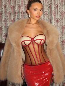 Glamine Charm 性感网眼拼接撞色条纹钢圈骨孔眼系带短款上衣，女款 - 彩色 - 查看 4