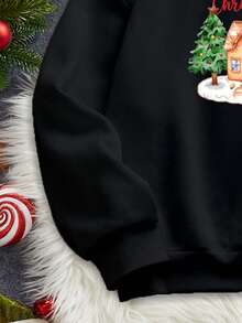 Manfinity RelaxMax 男士宽松圣诞老人舒适小屋假日标语黑色抓绒针织套头卫衣，秋冬款 - 黑色 - 查看 4