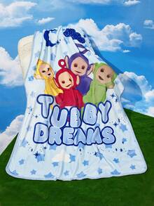 Teletubbies X SHEIN 1Pc Cute Blue Printed Flannel Blanket, Soft And Warm, Not Easy To Lose Hair, Various Sizes, Sofa, Bed, Lunch Break Can Be Used