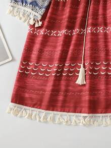 Breezaya Women's V-Neck Loose Casual Tassel Mini Dress