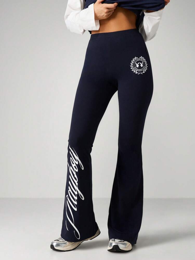 Missguided x Playboy High Rise Flared Pants With Script Print Detail For Casual Chic Style
