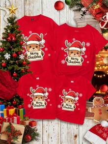 Manfinity RelaxMax Men's Christmas Reindeer Graphic T-Shirt, Suitable For Family Gatherings, Boyfriend/Husband Gift Christmas T Shirt Reindeer T Shirt - Red - View 3