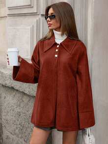 EURMUSE Women, Autumn, Regular Length, Pocket, Snap Button, Velvet Look, Casual, Dailywear - Redwood - View 4