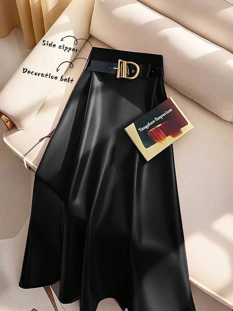 GlowEve Women's Fashionable Versatile Solid Color Skirt - Black - View 1