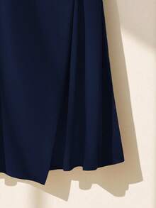 Franclia Fashionable Casual & Commute Pleated A-Line Skirt With Side Buttons, Spring/Autumn - Navy Blue - View 3