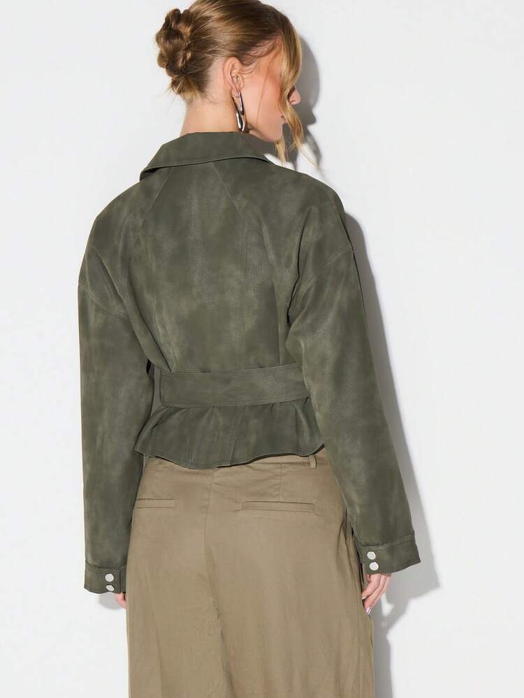KIZN Suedette Biker Jacket With Belt