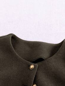 Franclia 时尚法式优雅短款棕色圆领长袖女士大衣，秋冬 - 巧克力棕 - 查看 3