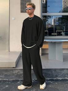 DAZY 男士二合一T恤和直筒裤套装 - 黑色 - 查看 4