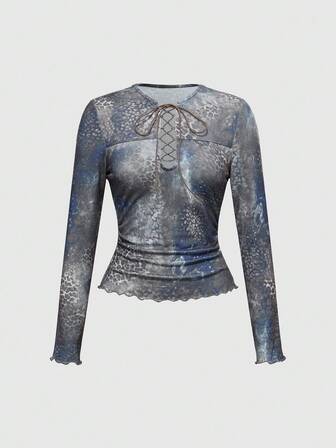 Grunge Punk Sexy Vintage Leopard Batik Tiefer V-Ausschnitt Bodycon Top