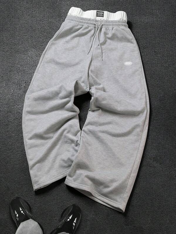 Manfinity EMRG Plus Size Men's Casual Contrast Color Waistband Sweatpants, Autumn/Winter Baggy Grey Sweatpants Men Pro Club Sweat Pants Men Jogger Shorts Men Shorts Grey Light Grey Jorts