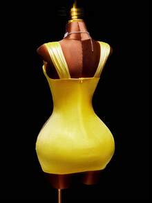 Amplova Sukienka mini z odkrytymi plecami i ozdobnym łańcuchem ze strasami, seksowna i przezroczysta - Żółty - Zobacz 15