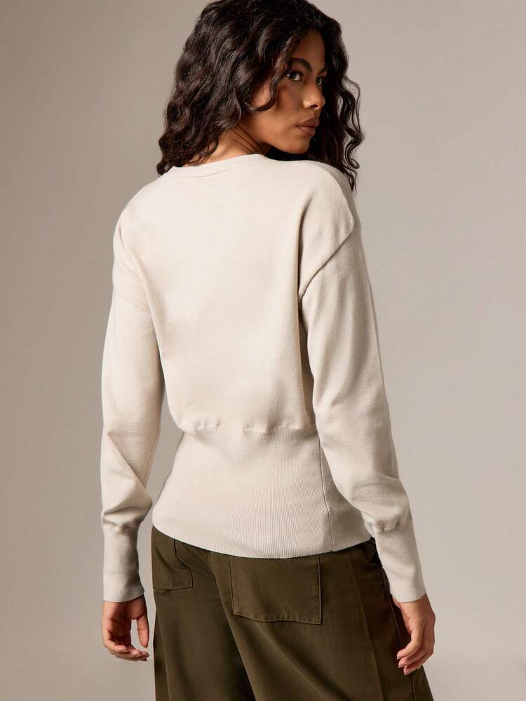 Cinched Waist Button Up Cardigan With V Neck