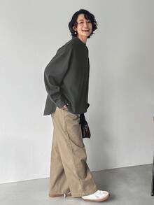 FRIFUL Blusa de cuello alto de manga larga con hombros caídos, casual y versátil, con costuras de contraste y botones de contraste en la espalda, para uso casual en el trabajo - Gris Oscuro - Ver 5