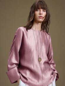 Ontre 女士纯色喇叭袖衬衫，适合都市通勤、商务休闲、海滩度假、优雅着装、圣诞派对和聚会等场合。 - 紫色 - 查看 6