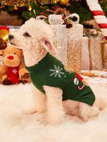 1pc Christmas Pet Cat Dog Universal Green Diamond Grid Elk Snowflake Cute Pattern Jacquard Knitted Elastic Comfortable Dog Christmas Sweater - Multicolor - View 4