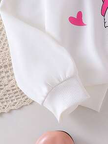 小女孩可爱日常穿搭，猫咪印花发箍，圆领长袖白色上衣，粉色爱心印花黑色裤子，儿童秋季休闲装 - 白色 - 查看 3