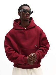 SUMWON Crop Fit Hoodie With Statement Text Graphics And Drawstring Hood - Burgundy - View 6
