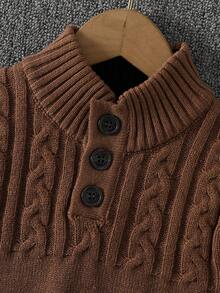SHEIN Young Boy Button Half-Placket Long Sleeve Casual Pullover Sweater, Autumn/Winter Brown Sweater For Boy Sweaters With Buttons Brown Sweater For Kids Cotton Winter Sweaters For Kids Kids Knitwear - Khaki - View 5