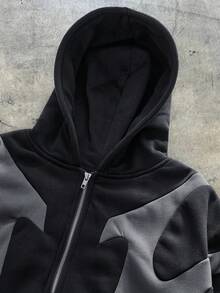 AXEPEAK 男士针织休闲日常宽松长袖连帽运动衫，学校 - 黑色 - 查看 4