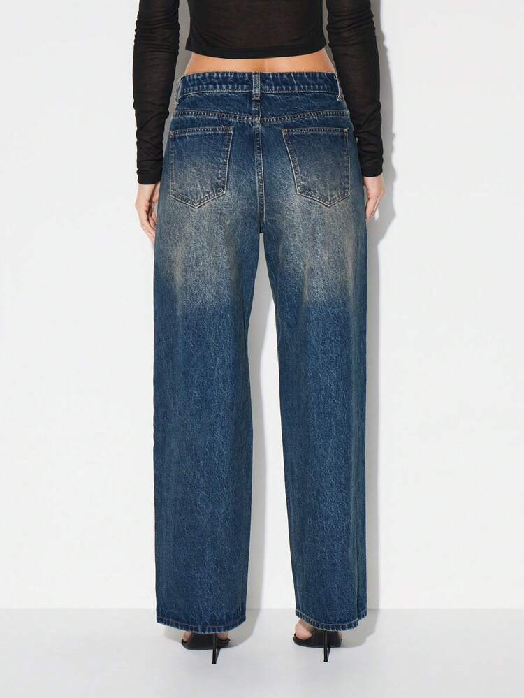KIZN Jeans vintage a vita alta e gamba larga