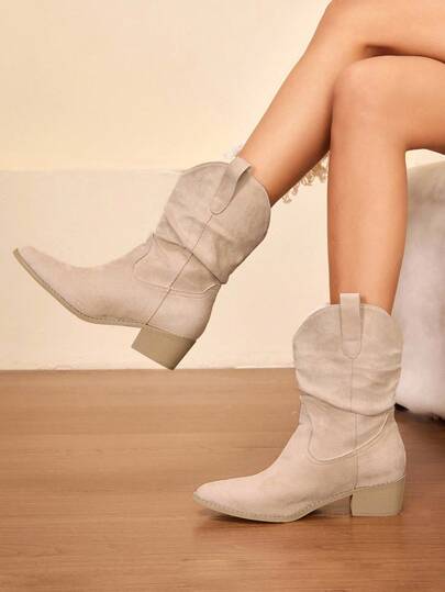 Daringsoles Botas medianas de color beige de moda para mujer