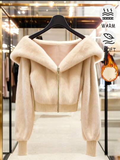 Franclia 时尚短款毛绒夹克，轻盈奢华优雅外套，适合冬季服装、秋冬季