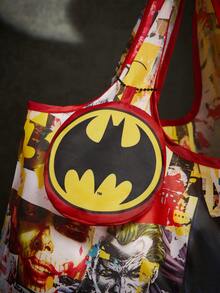 BATMAN X SHEIN 1 Cute Cartoon Character Printed Polyester Fiber Foldable Shopping Bag, Tote Bag, With A Small Storage Bag With A Bead Chain, Which Can Be Hung On The Bag. - 彩色 - 查看 4