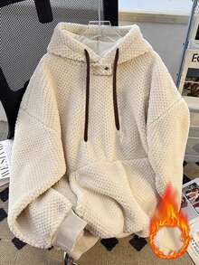SHEIN LUNE Solid Color Pocket Warm Loose Fit Long Sleeve Sweatshirt, Autumn/Winter - Apricot - View 1
