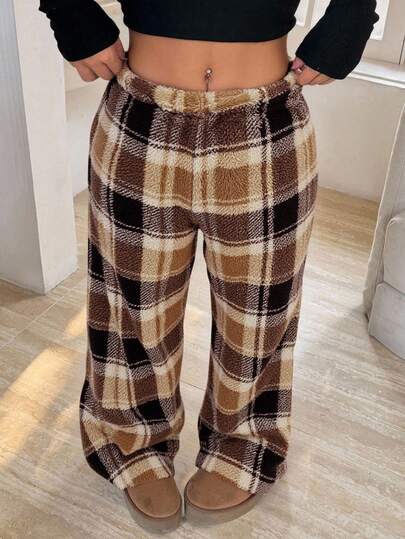 SHEIN 少女豹纹弹力腰蓬松宽松裤，秋冬季母女装（两件分开出售），圣诞节舒适秋冬款式，感恩节也适合日常穿着、庆祝活动、秋冬季轻松舒适，秋冬季叠穿时尚。