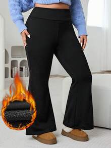 Solflare 大码女式高腰喇叭休闲羊毛运动裤