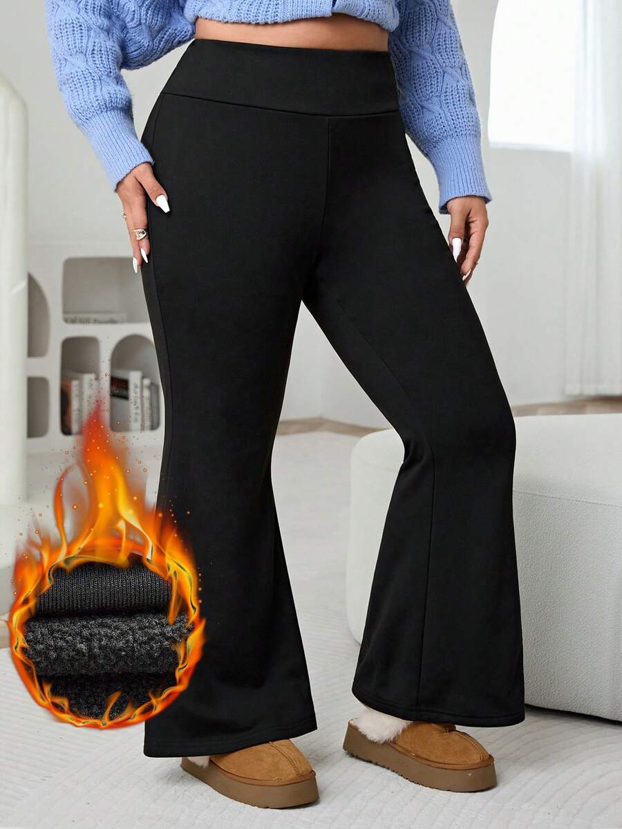 Solflare 大码女式高腰喇叭休闲羊毛运动裤