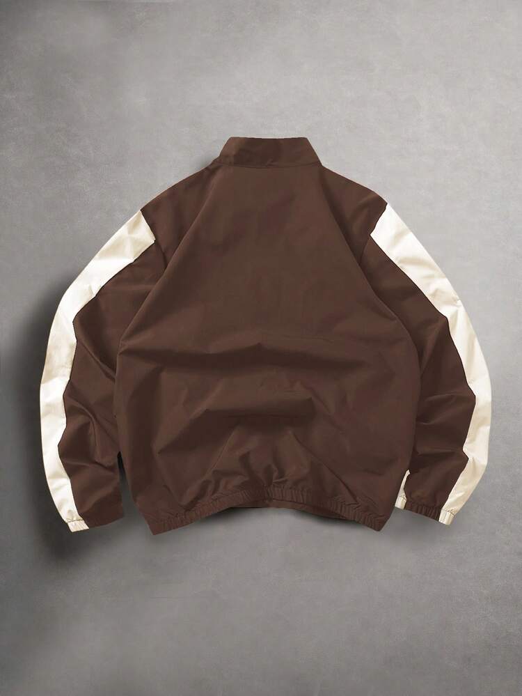 Manfinity ZONE917 Men's Color Block Stand Collar Pocket Casual Versatile Long Sleeve Jacket - Coffee Brown - View 2