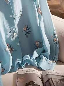 Franclia Women's Elegant Floral Print Long Sleeve Single-Breasted Shirt - Multicolor - View 4