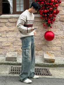 DAZY Men's Textured Jacquard Christmas Pattern Crew Neck Sweater, Autumn/Winter - Multicolor - View 3